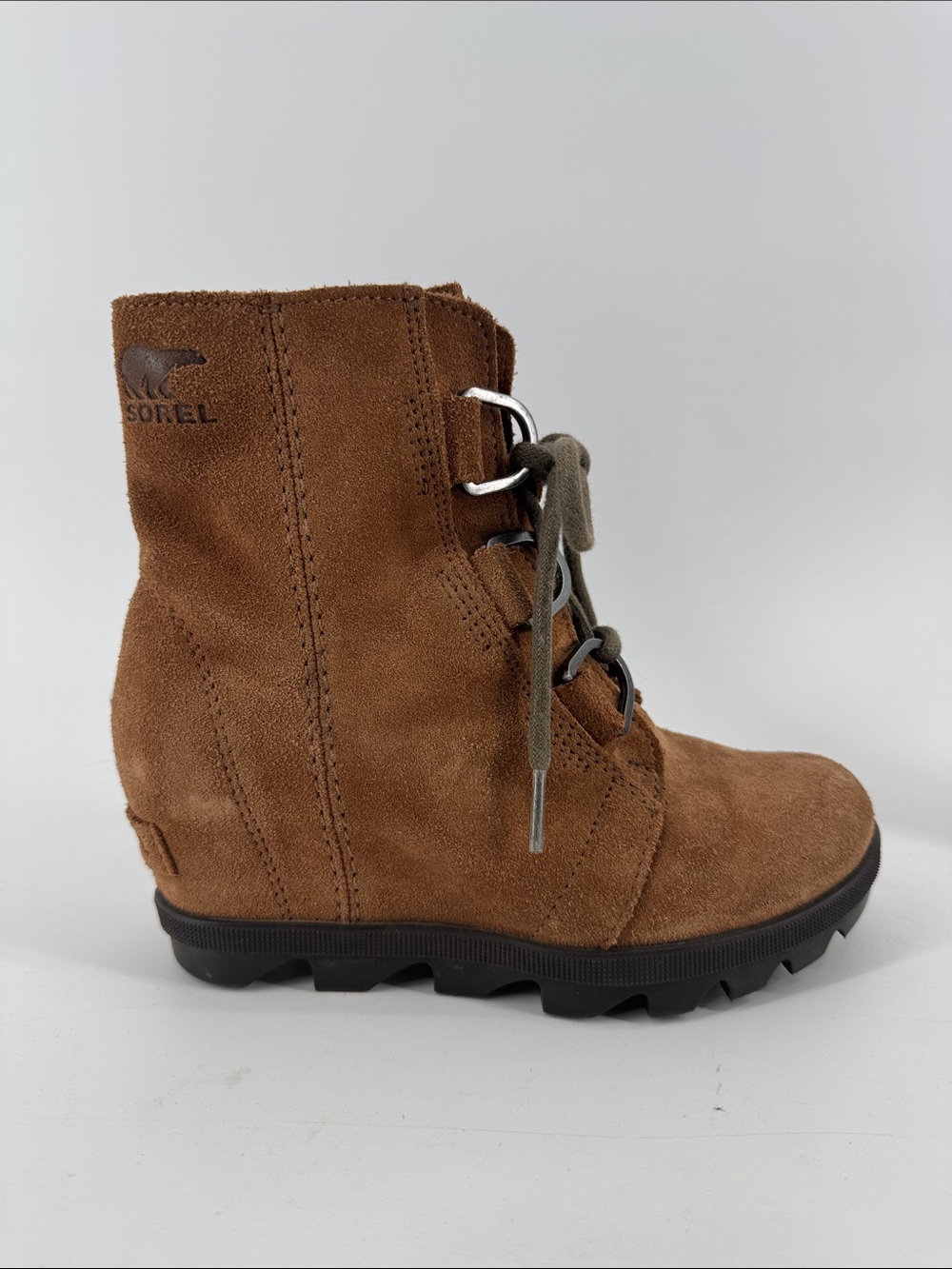 Sorel Girls Brown Suede Lace-Up Wedge Kids Boot Size 1